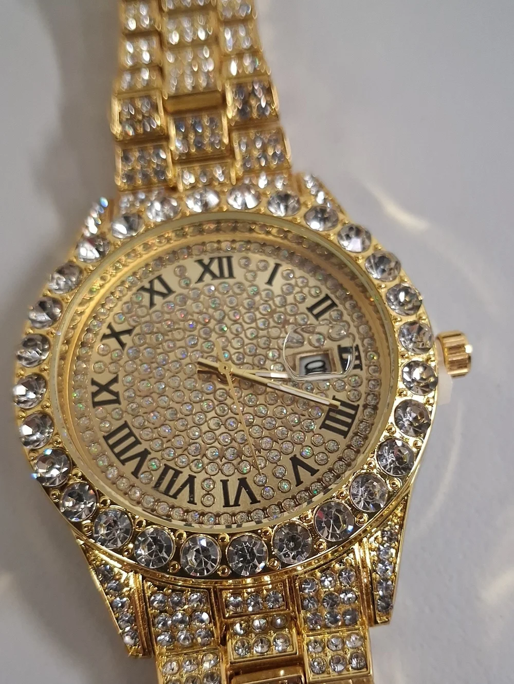Mens Big Rocks with Roman Numerals Fully Iced Out Colorful Dial Watch